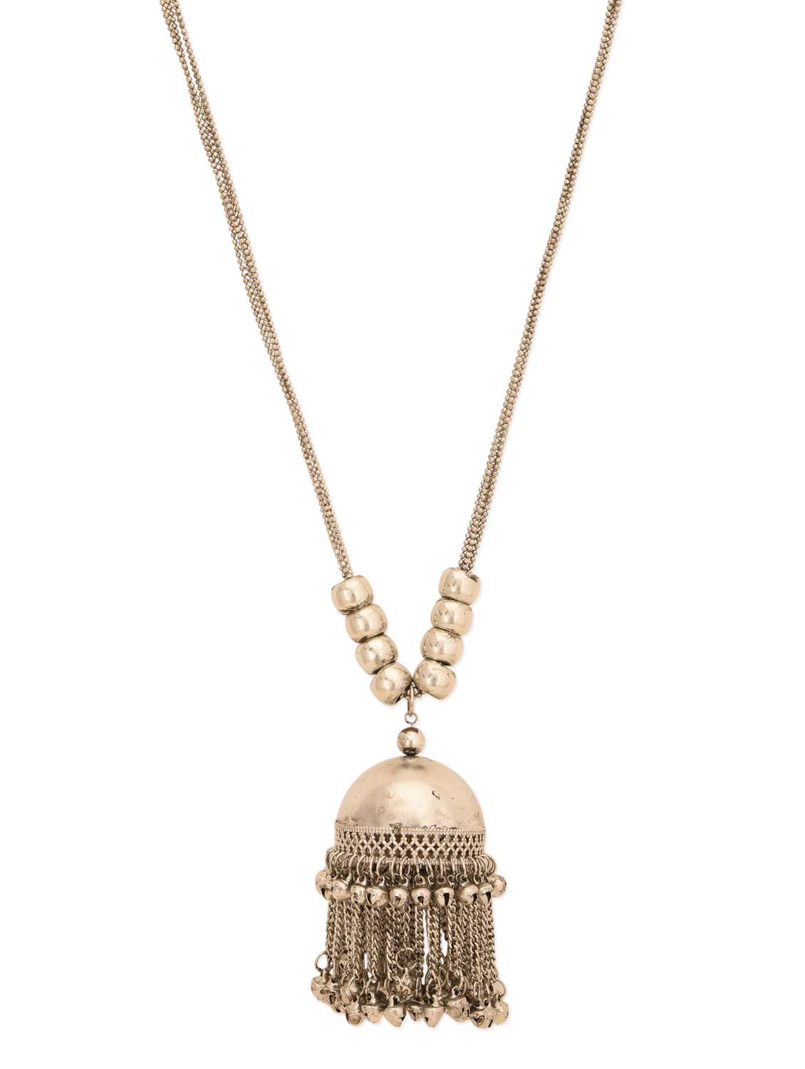 silver tasselled brass necklace