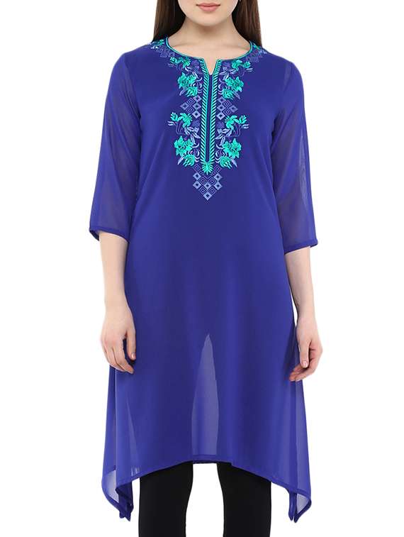 blue georgette high low kurta