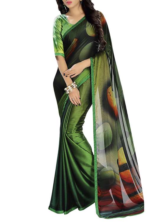 multi colored georgette printed saree with blouse
