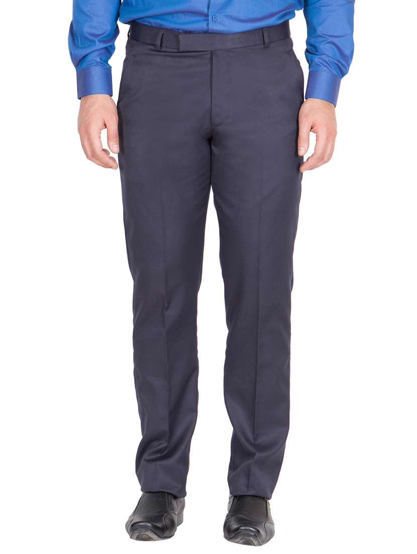 navy blue viscose flat front trousers formal - 13108795 - Zoom Image - 0