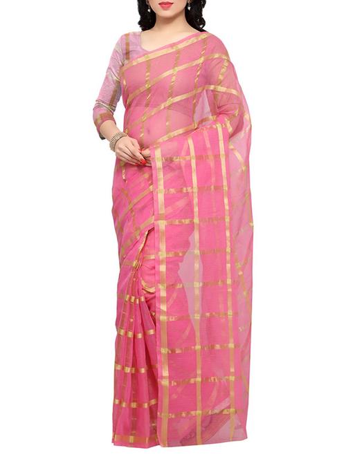 pink cotton kota doria saree with blouse - 13108883 - Standard Image - 0