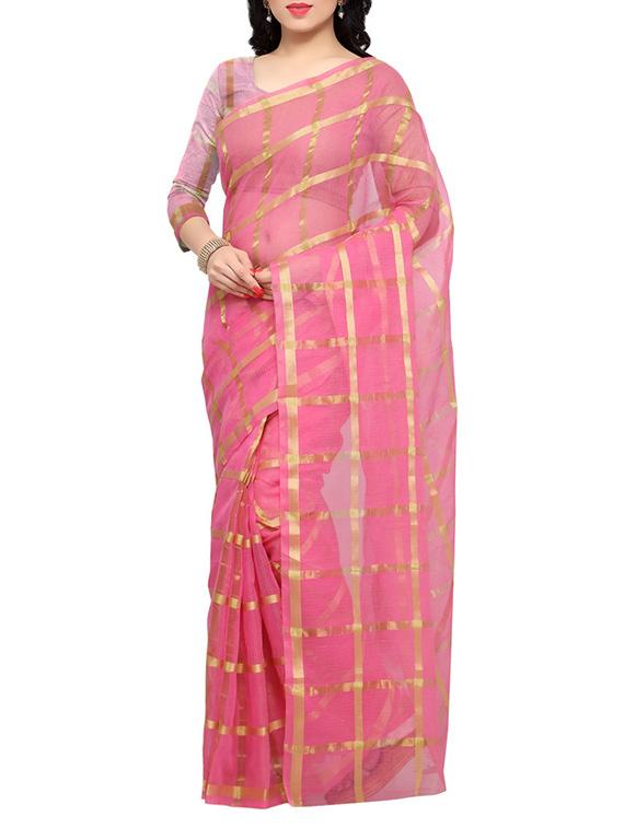 pink cotton kota doria saree with blouse - 13108883 - Zoom Image - 0