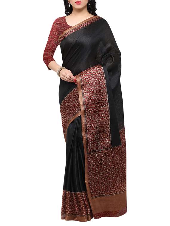 black silk tussar saree with blouse - 13108912 -  Zoom Image - 0