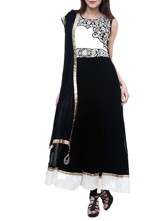 black viscose embellished anarkali suit