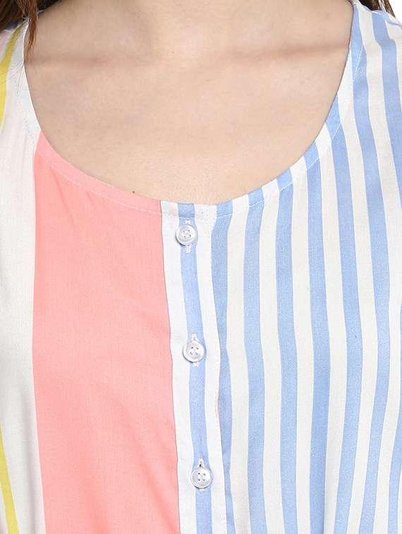 Blue Striped Rayon Shirt Dress - 13112225 -  Standard Image - 3