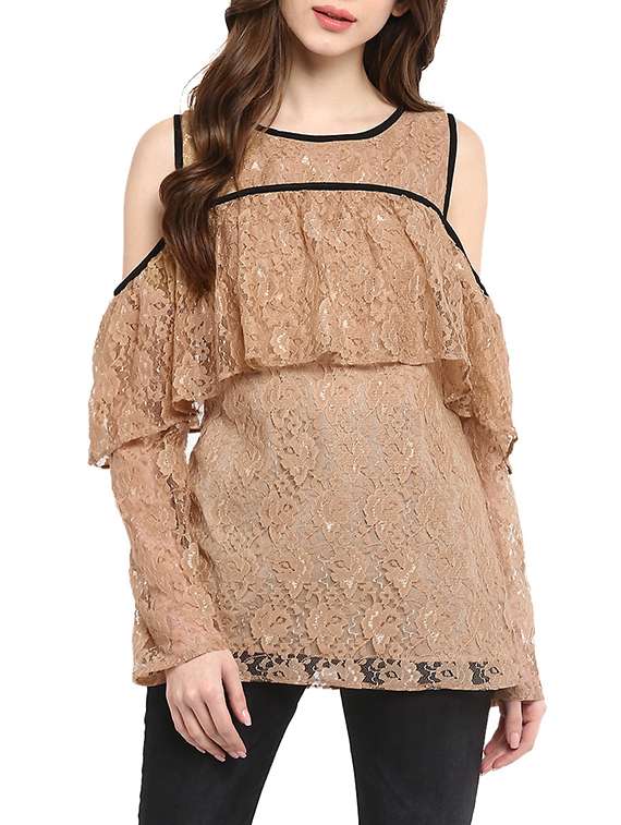 women's ruffle round neck top