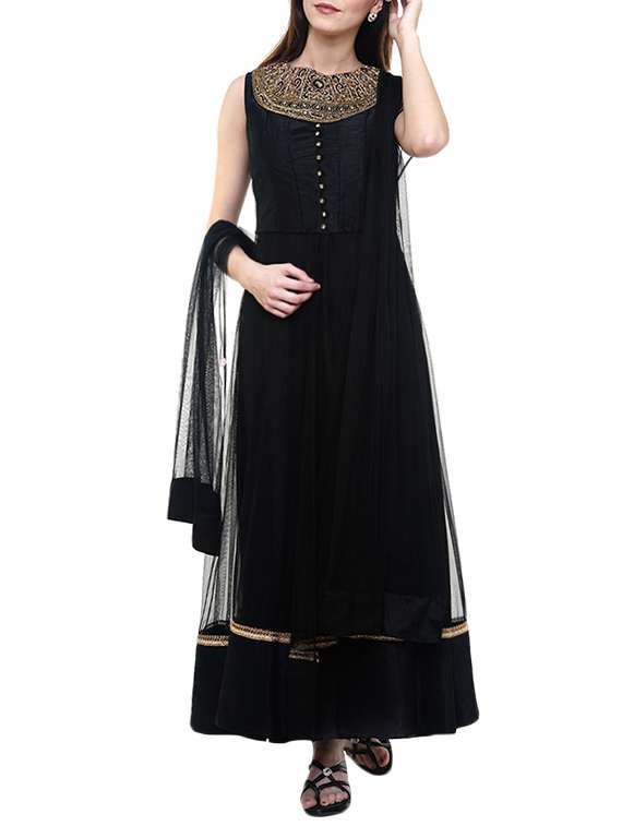 black net embroidered anarkali suit