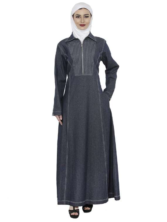 solid blue full sleeved denim abaya