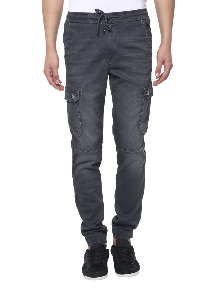 Buy online Mufti Mens Grey Low Rise Sports Fit Joggers from