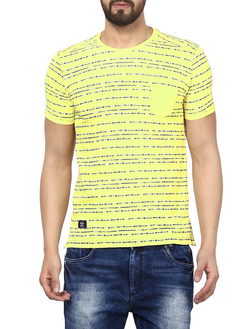 mufti mens yellow mid rise slim fit tshirts - 13119234 -  Zoom Image - 0