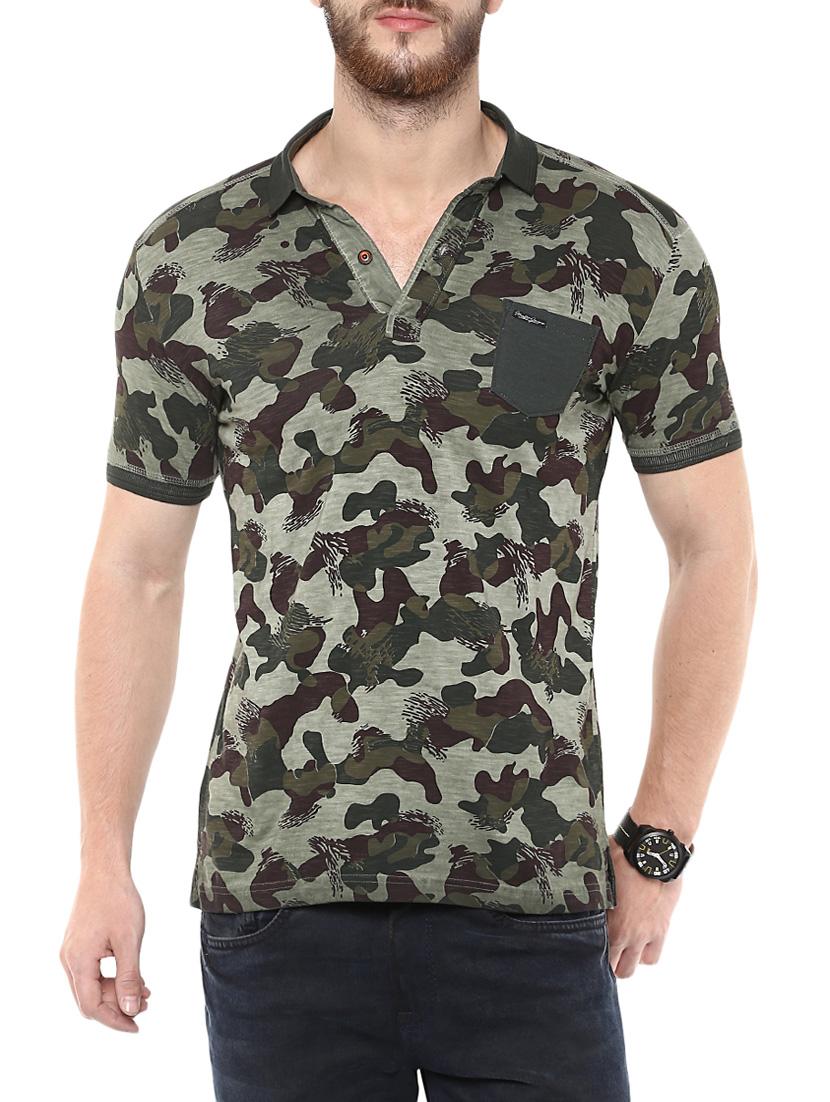 green cotton camouflage print polo t-shirt - 13119250 - Zoom Image - 0