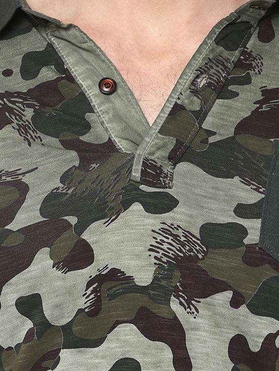 green cotton camouflage print polo t-shirt - 13119250 - Standard Image - 3