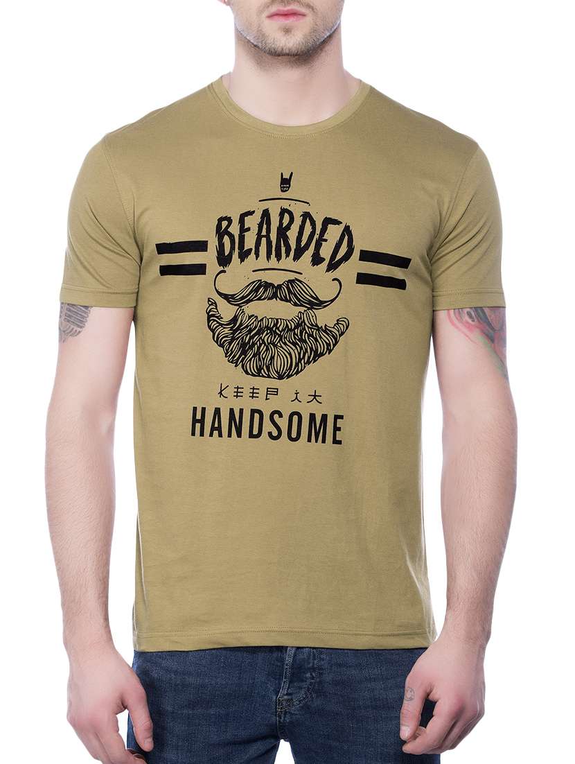 brown cotton printed t-shirt