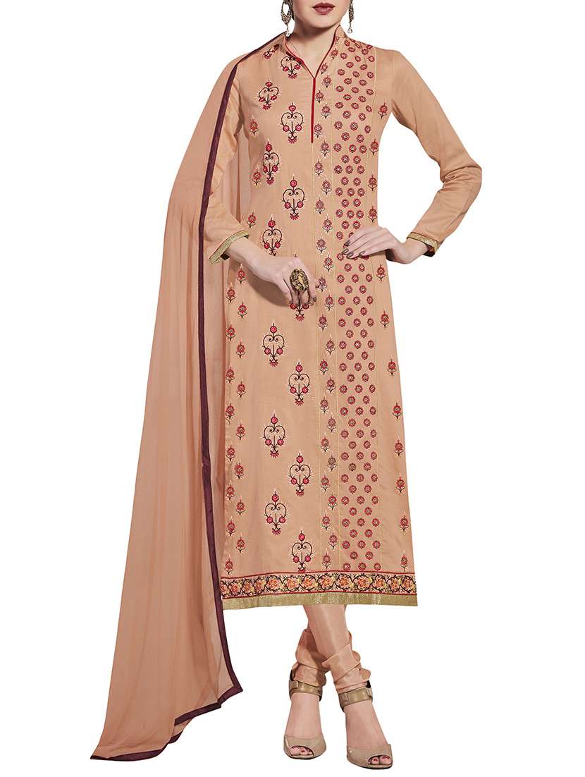 Embroidered semi-stitched churidaar suit