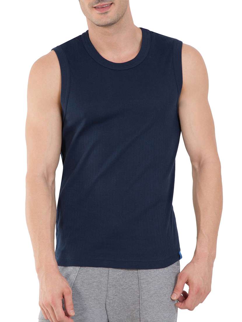 navy cotton blend vest