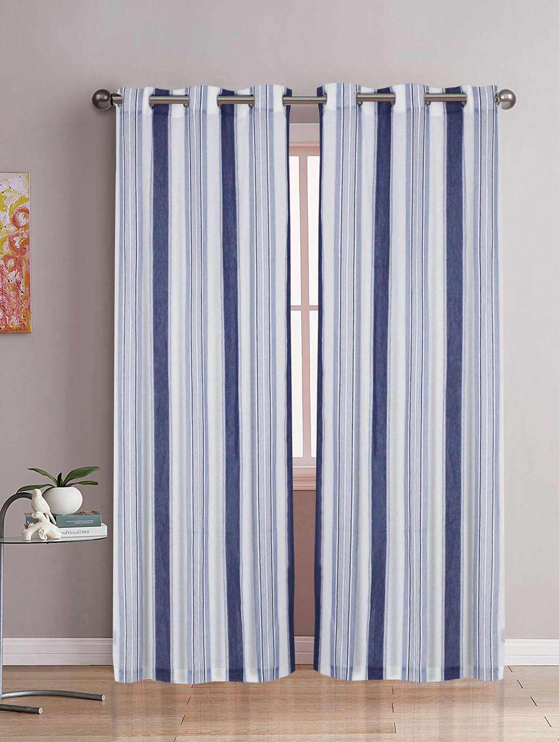linen stripe blue door curtain (set of 2 pc)