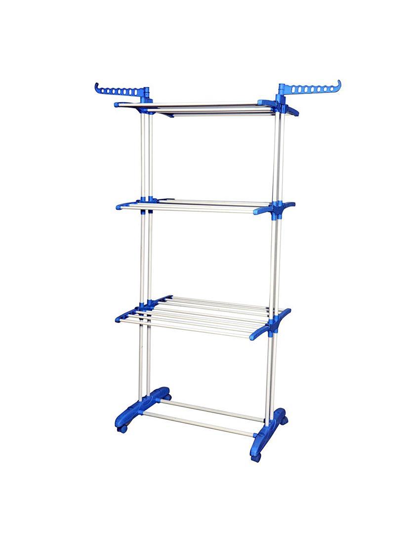 home creations three layer stainless steel floor steel floor cloth dryer stand  (silver, blue)