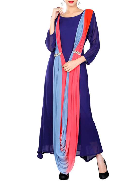 blue georgette asymmetric kurta
