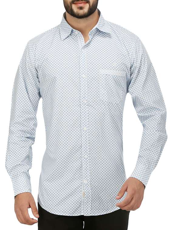 blue cotton printed casual shirt