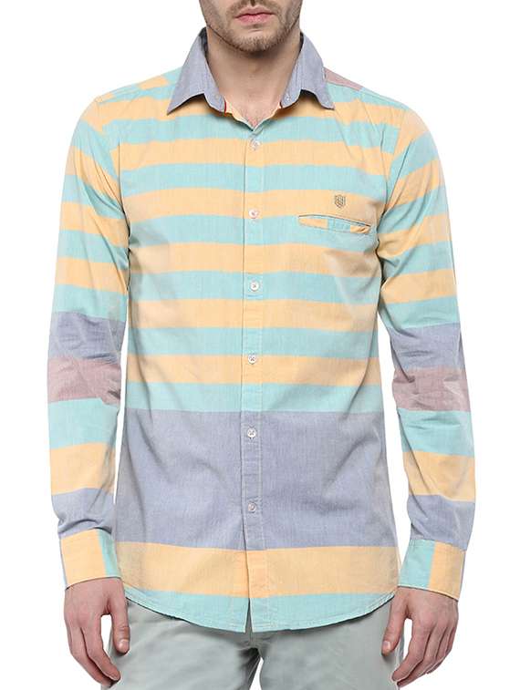 yellow cotton striped casual shirt