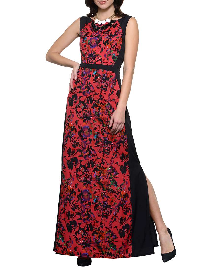 red crepe dress