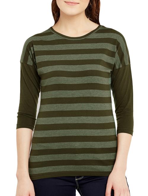 olive striped square neck tee - 13142332 - Standard Image - 0