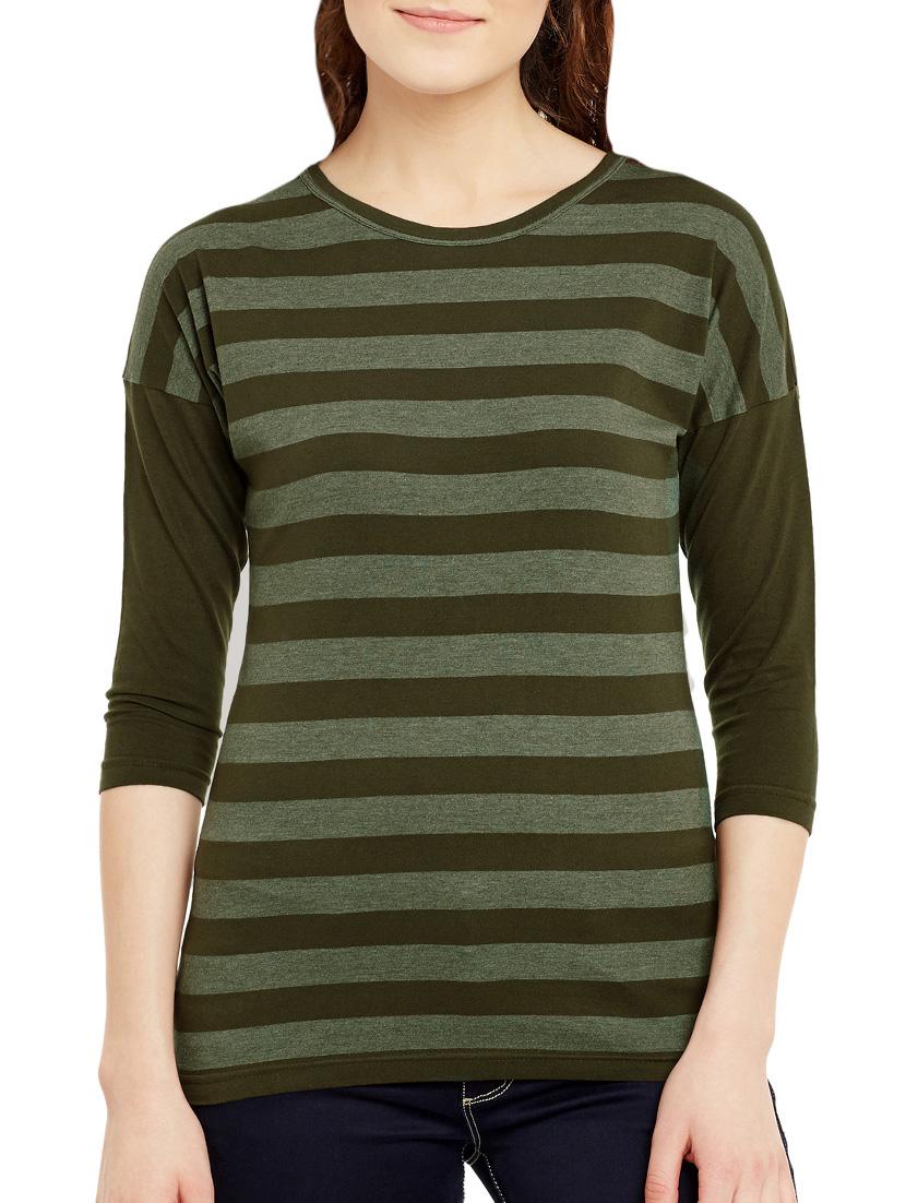 olive striped square neck tee - 13142332 - Zoom Image - 0