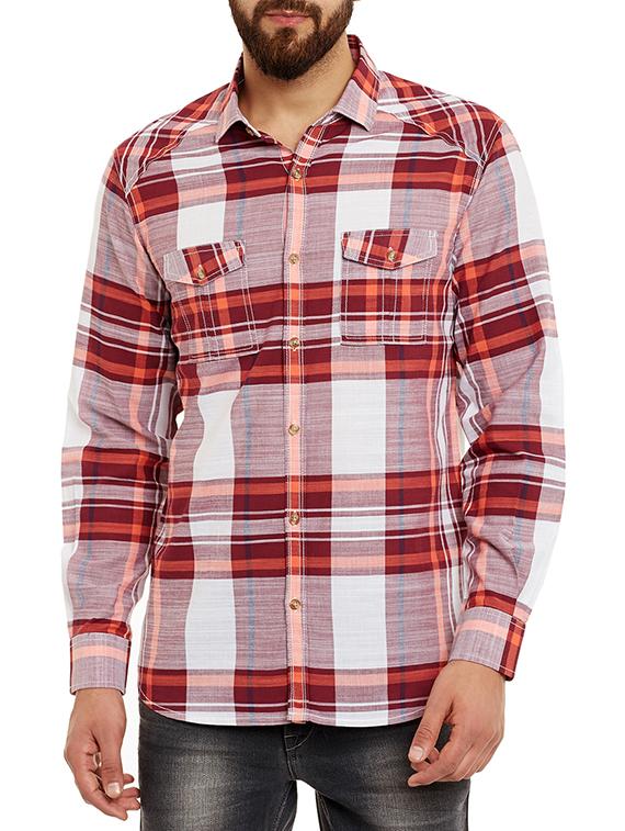 red cotton checked casual shirt - 13144269 - Zoom Image - 0