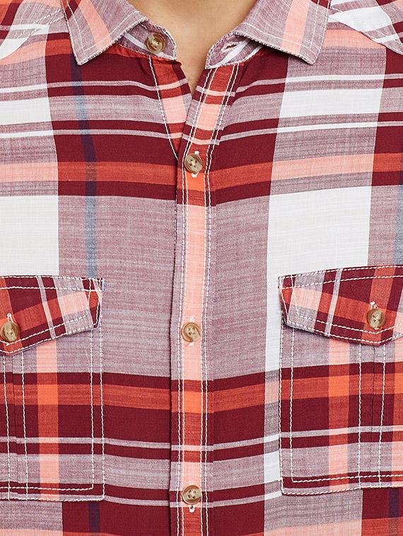 red cotton checked casual shirt - 13144269 - Standard Image - 3