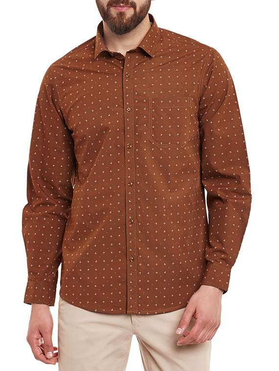 brown cotton printed casual shirt - 13144286 - Zoom Image - 0