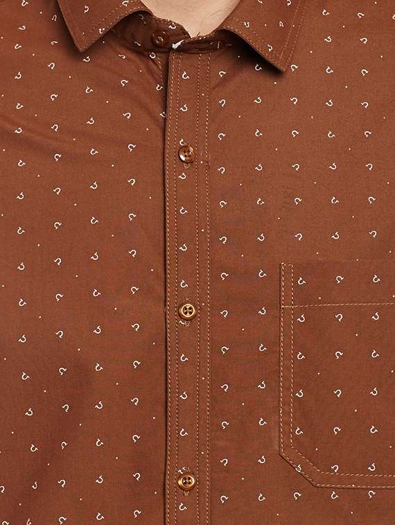 brown cotton printed casual shirt - 13144286 - Standard Image - 3