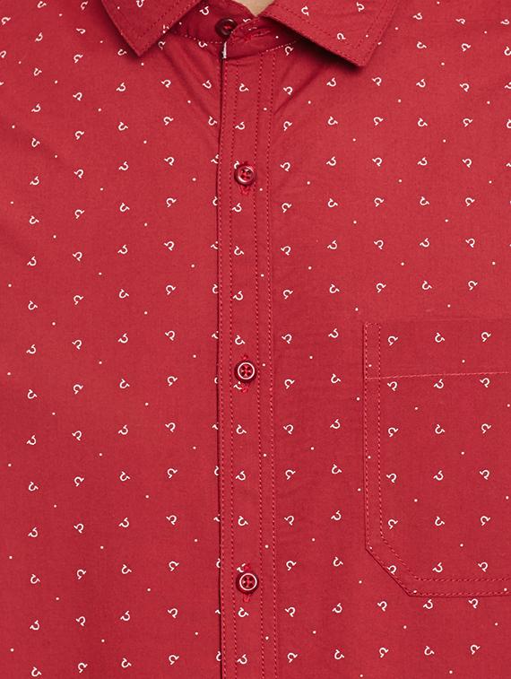 red cotton printed casual shirt - 13144288 - Standard Image - 3