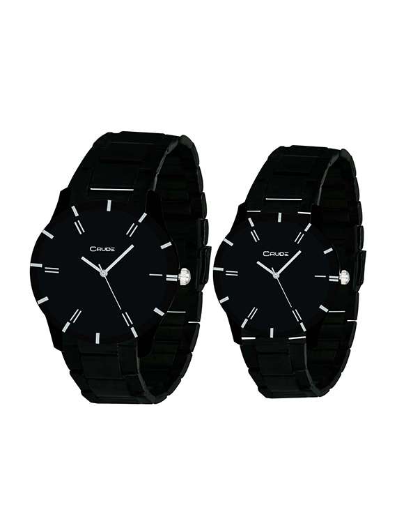 crude combo of 2 watch-rg585 with black dial & stainless steel strap for- couple