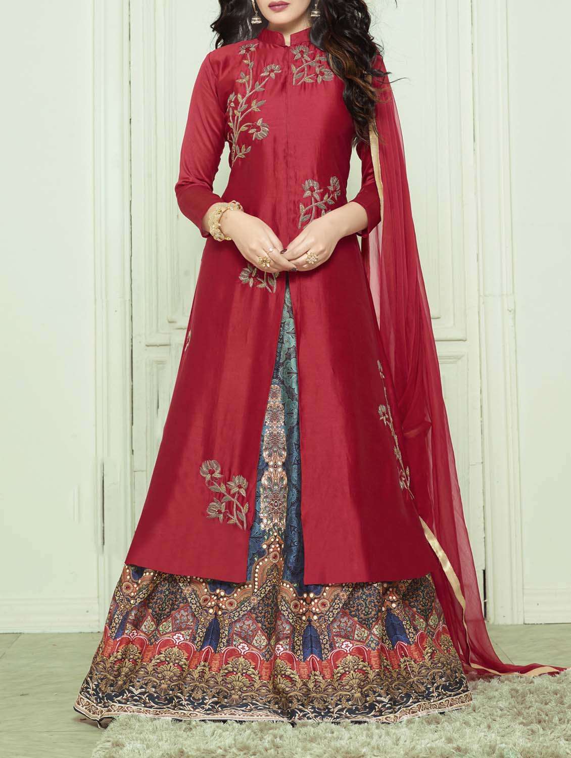 red silk lehenga