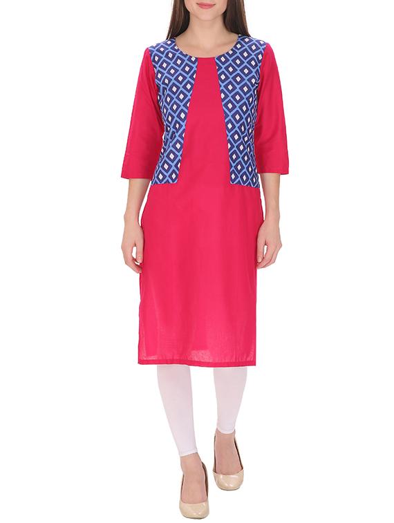 magenta cotton printed  straight kurta