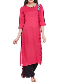 A Line Kurta - Buy Button Red Kurtas, Mid Rise Black Jeans with None Silver Earrings Scrapbook 