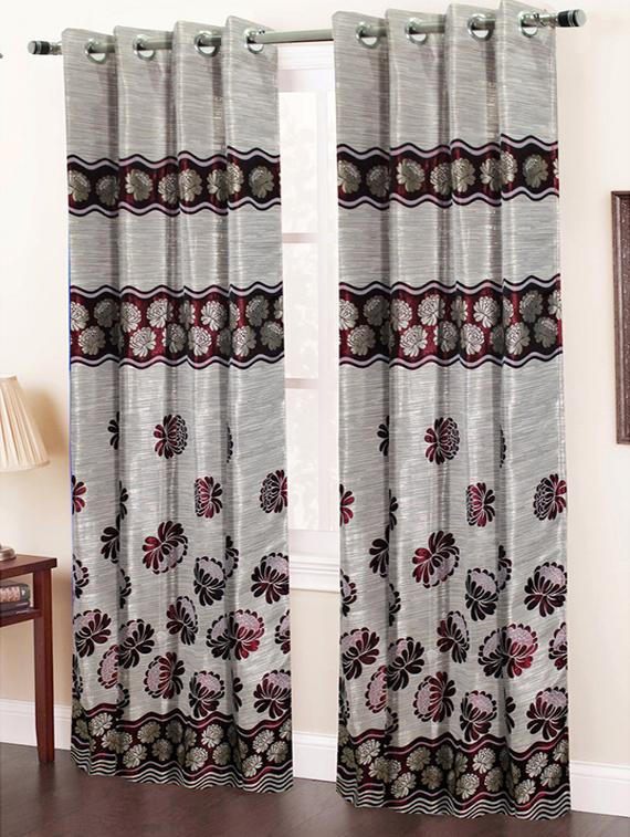 homefab india set of 2 jacquard blackout floral maroon window curtain - 5 ft - 13151349 - Zoom Image - 0