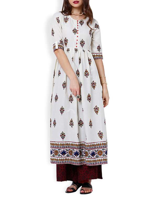 white cotton printed a-line kurta