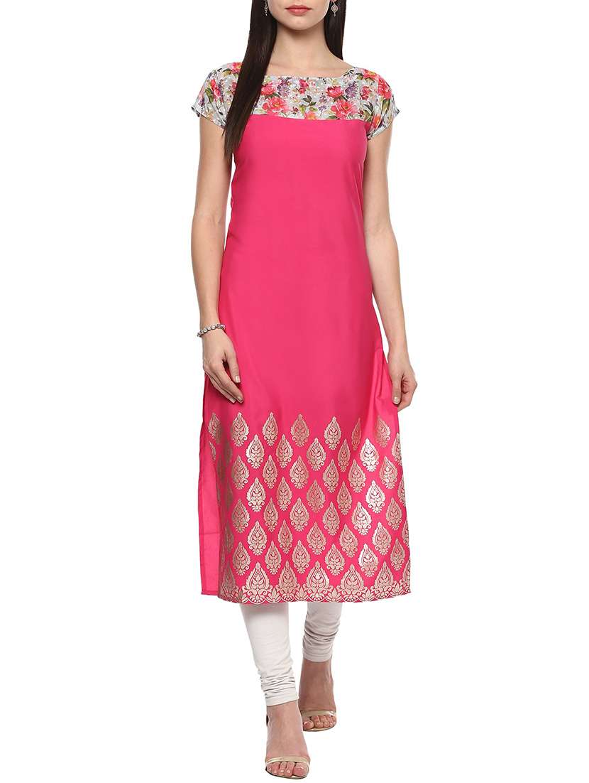 magenta crepe straight kurta