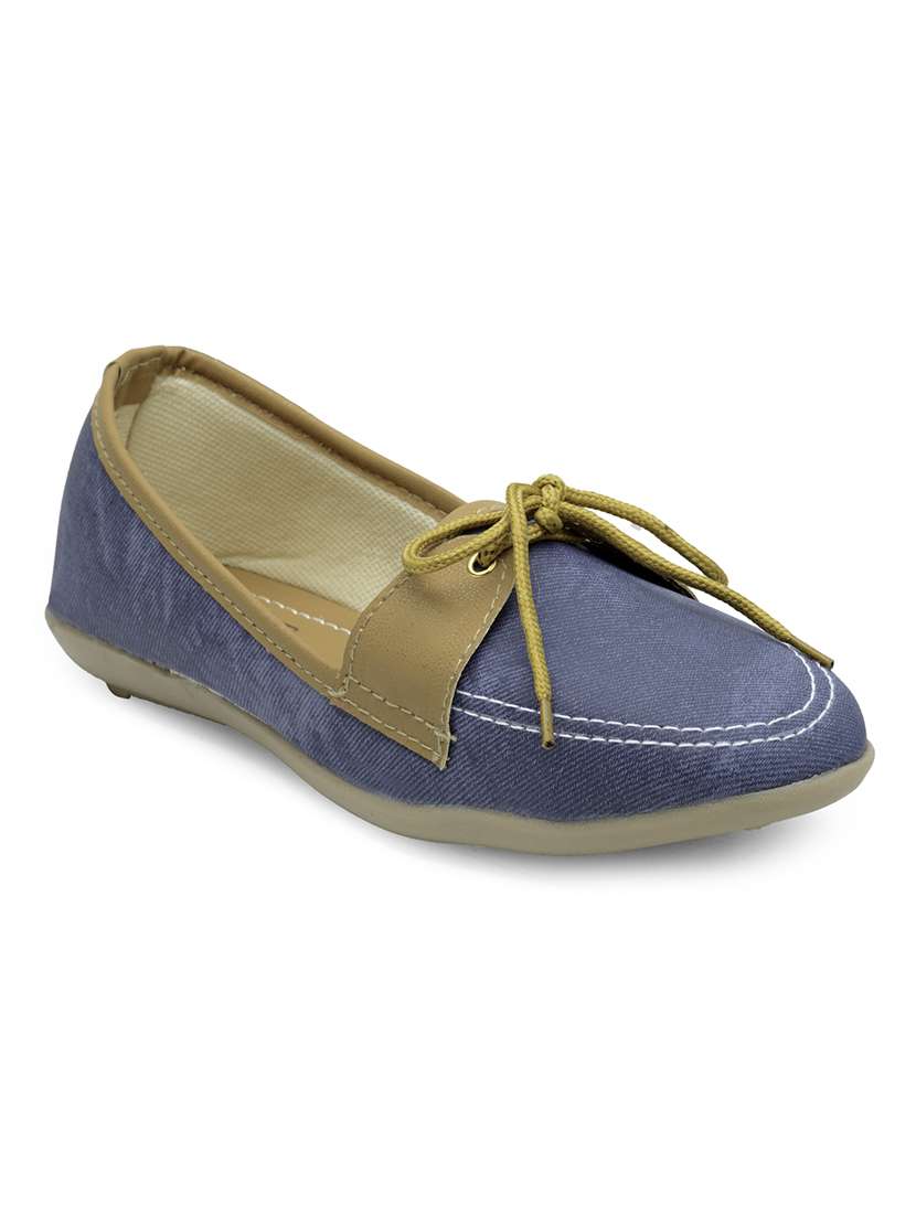 blue faux leather moccasins