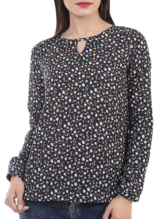 key hole neck printed top
