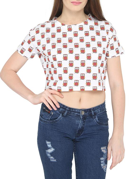 women's crop round neck top
