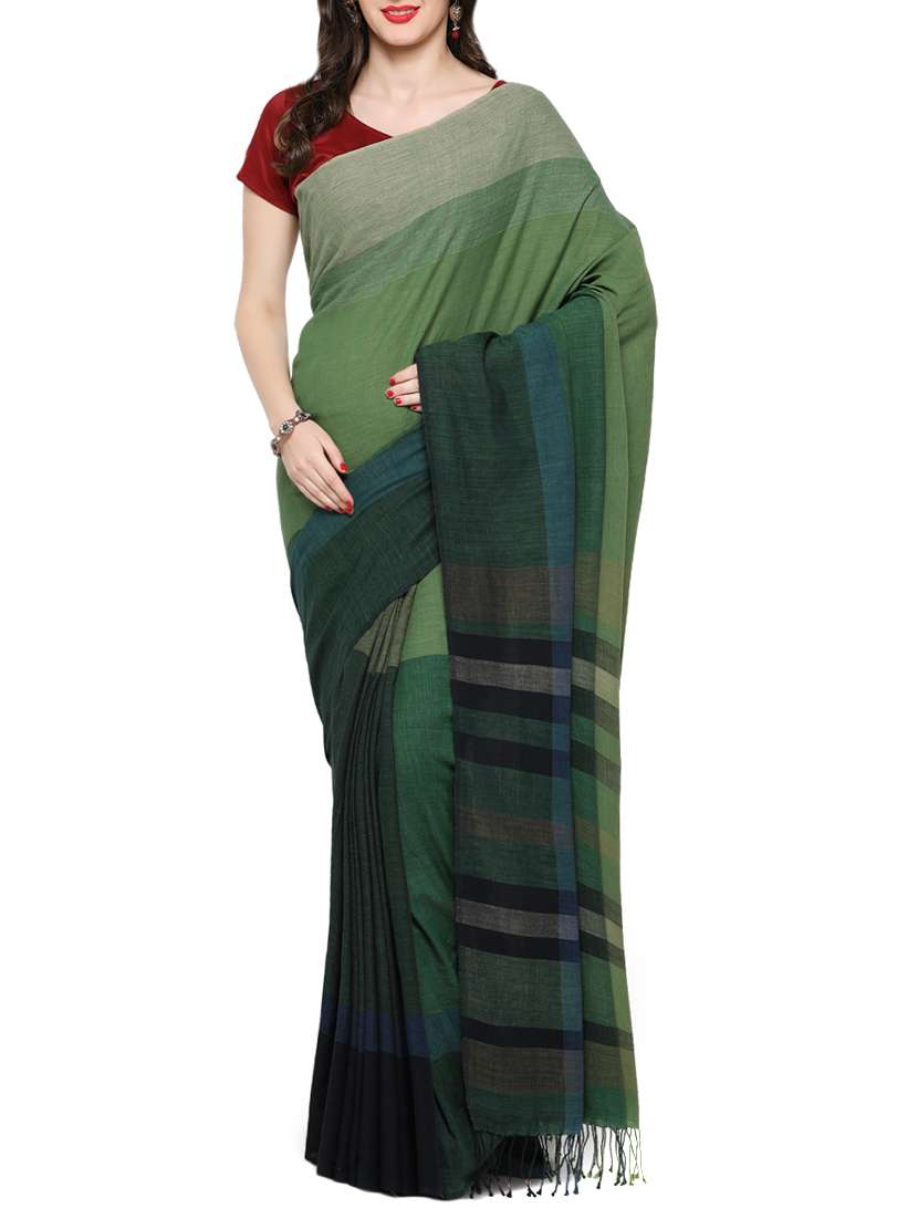 green cotton woven saree with blouse