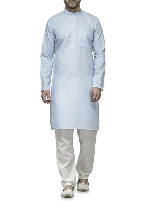 light blue cotton kurta pyjama set - 13160464 - Standard Image - 0