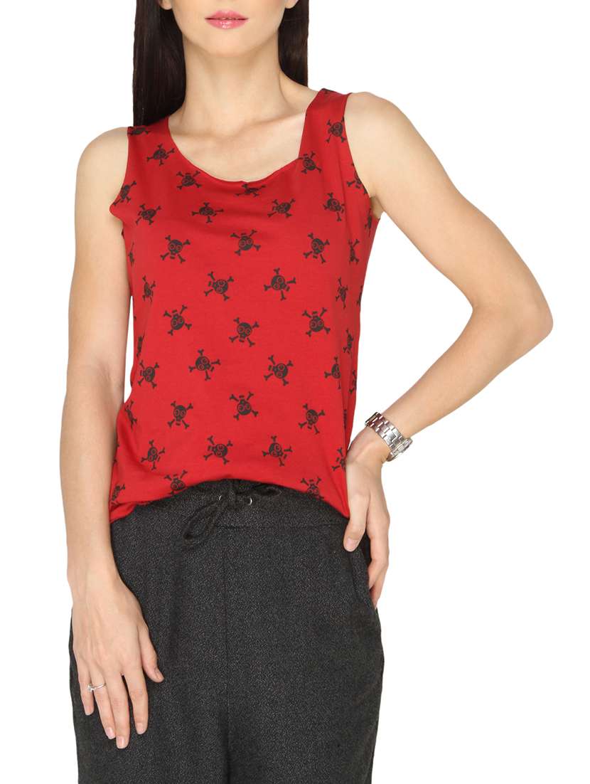 red printed cotton tank top