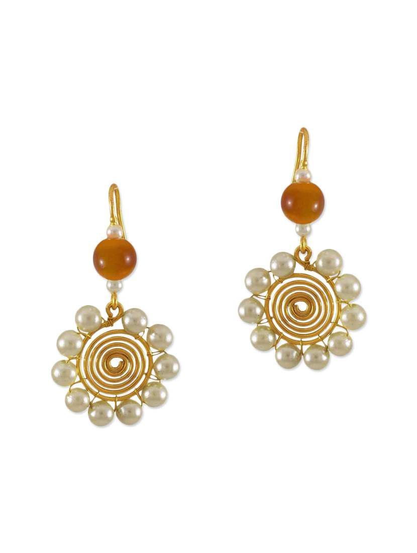 orange brass drop earrings
