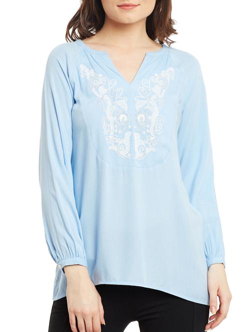notch neck embroidered detail top - 13168809 - Standard Image - 0