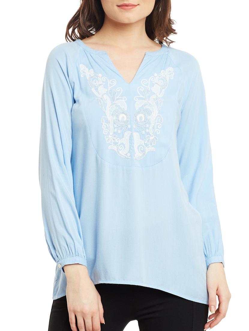 notch neck embroidered detail top - 13168809 - Zoom Image - 0