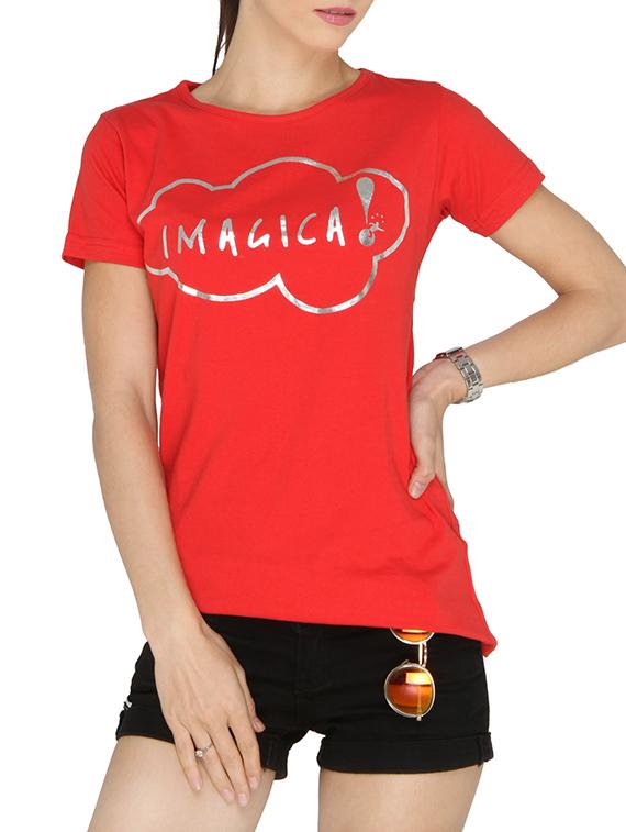 women's chest print round neck t-shirt - 13169831 - Zoom Image - 0