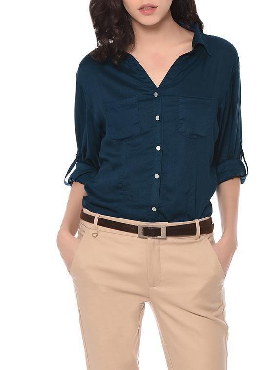 dark blue viscose regular shirt - 13175234 -  Zoom Image - 0